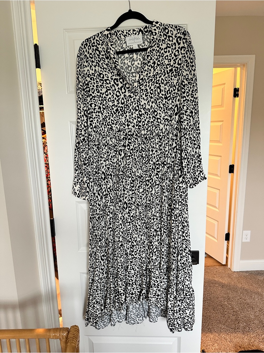 Anthropologie Black & White Leopard Print Midi Dress